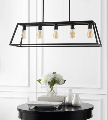 Floyd 38" Adjustable Iron Farmhouse Vintage LED Dimmable Pendant - JONATHAN Y